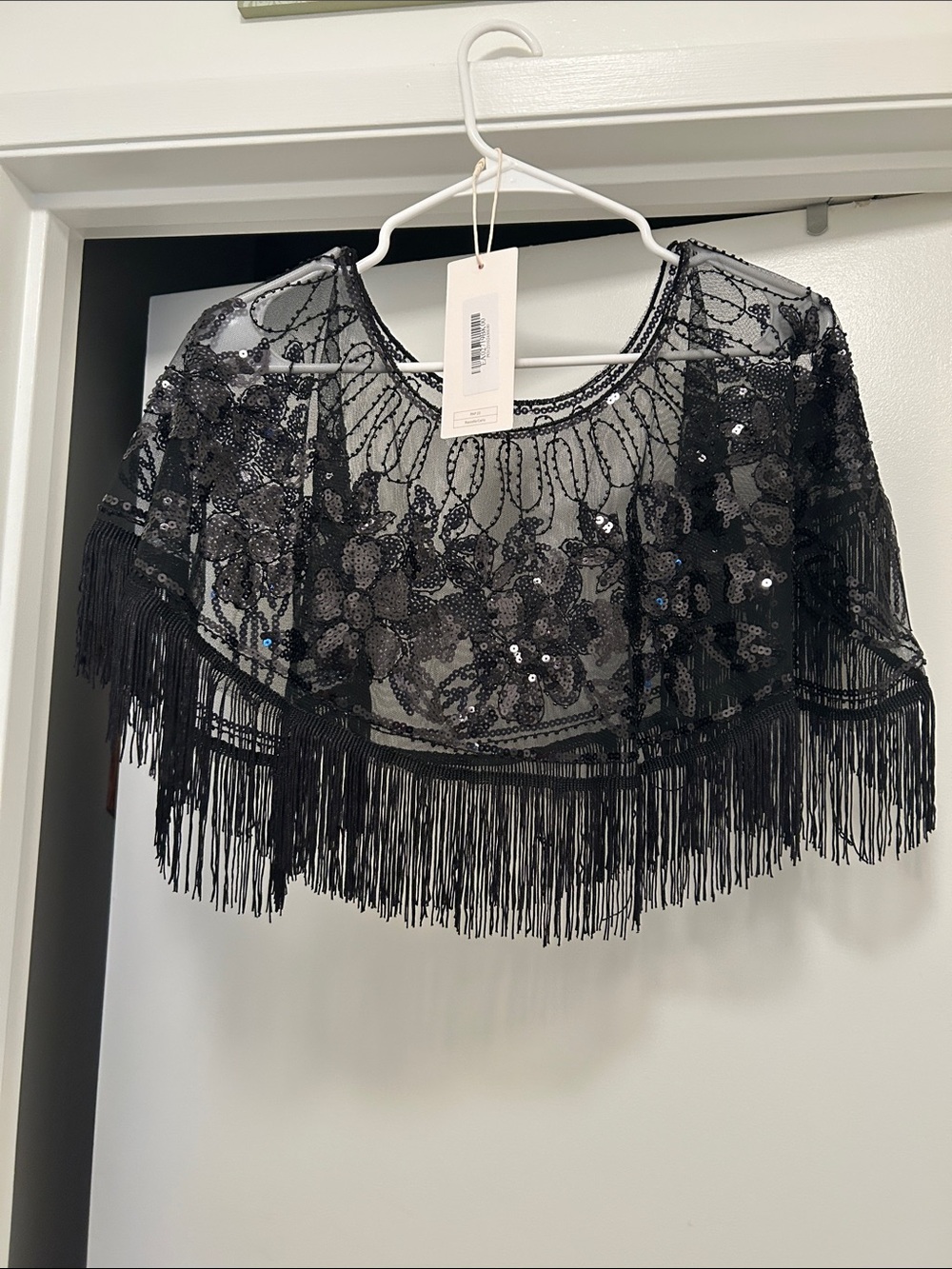 Ever Pretty Black Sequin Fringe Capelet